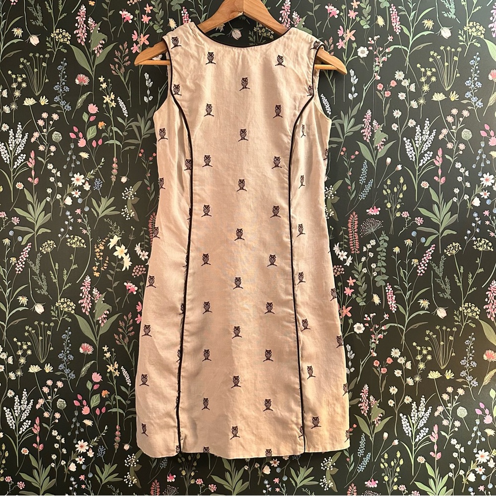 Sleeveless Beige Embroidered Shift Dress